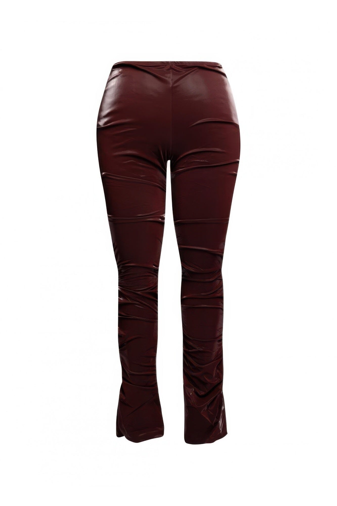 Plus Size Velvet Pu Ruched Pants Pants jehouze Burgundy 1XL 