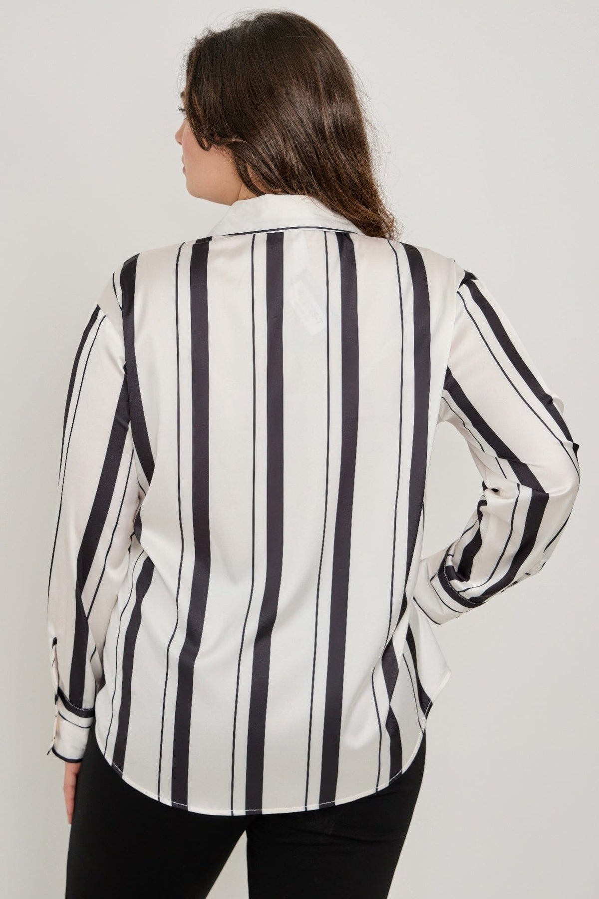 Plus Size Vertical Stripe Button Down Blouse Shirts & Tops jehouze 