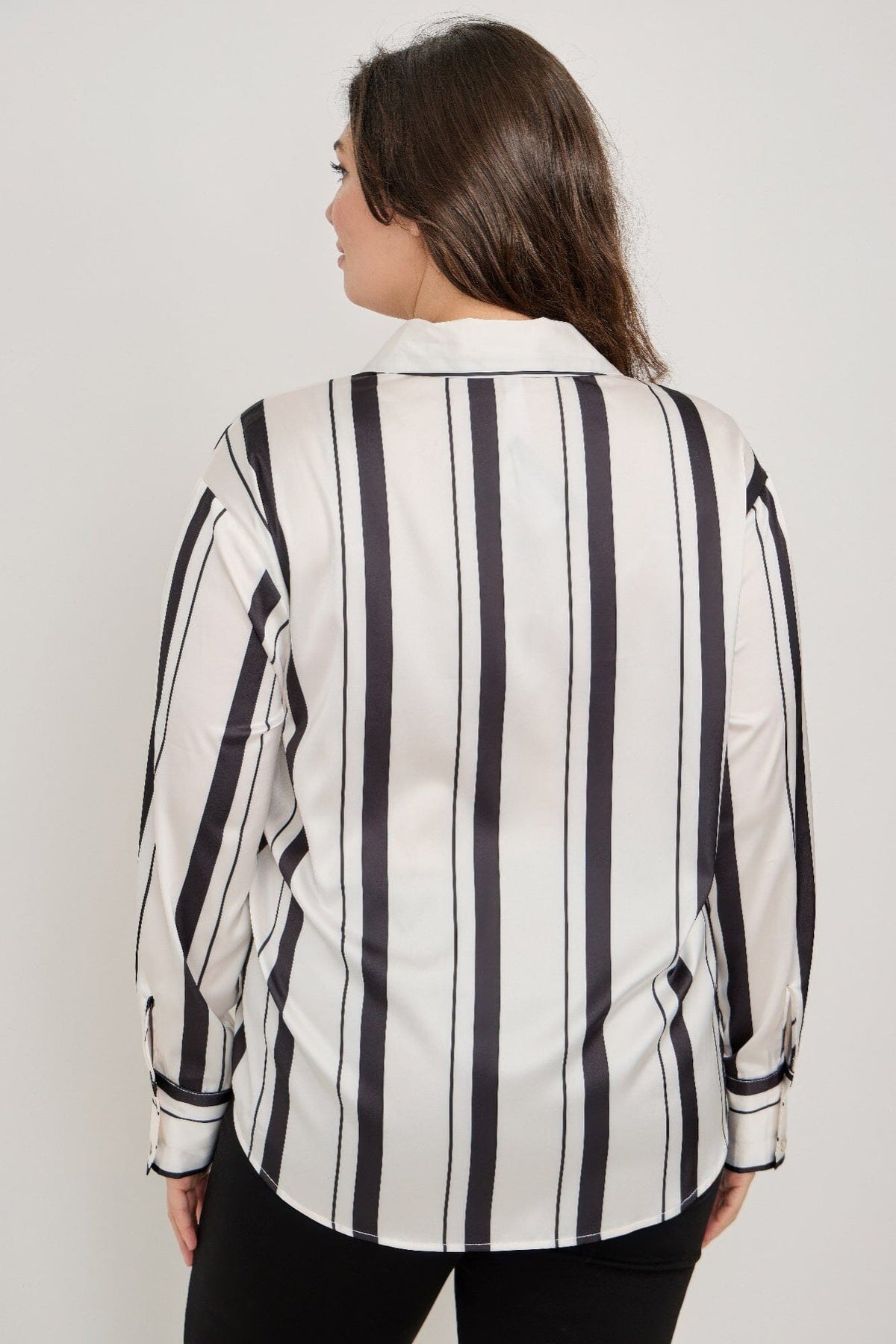 Plus Size Vertical Stripe Button Down Blouse Shirts & Tops jehouze 