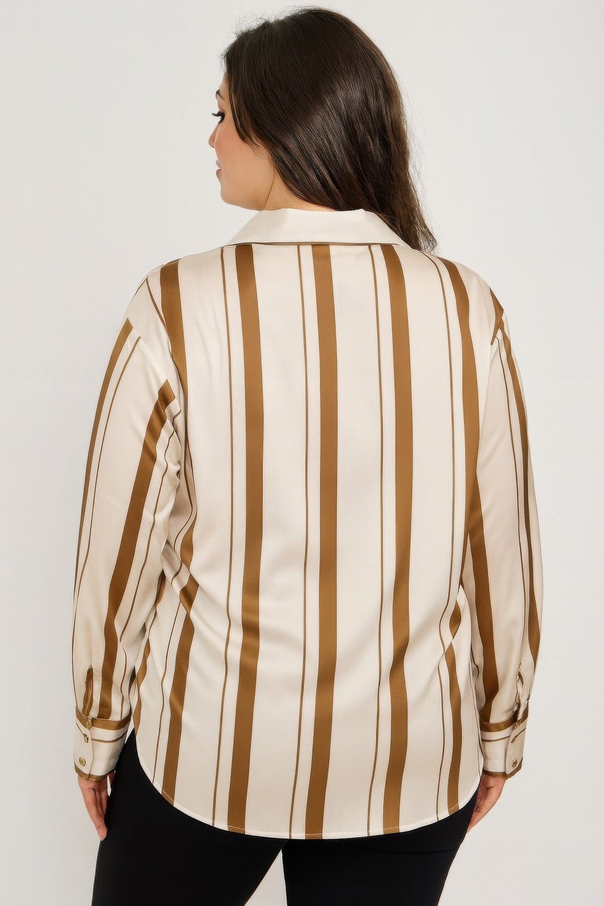 Plus Size Vertical Stripe Button Down Blouse Shirts & Tops jehouze 