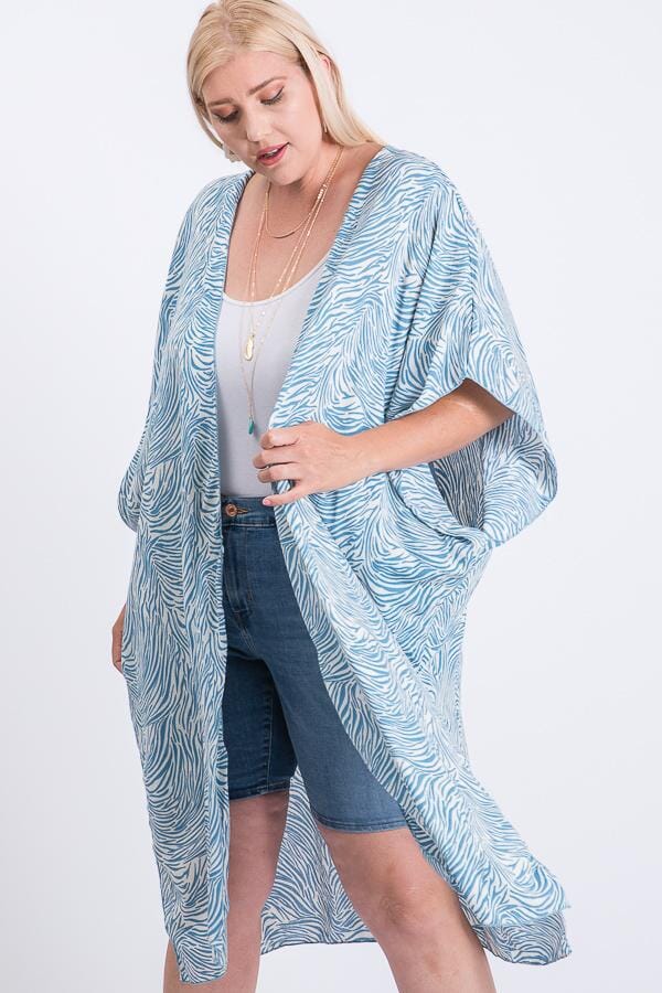 Plus Size Zebra Print Short Sleeve Maxi Kimono cardigan jehouze 