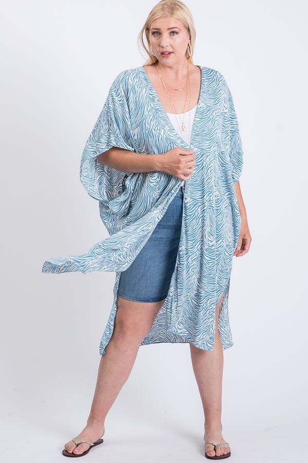 Plus Size Zebra Print Short Sleeve Maxi Kimono cardigan jehouze 