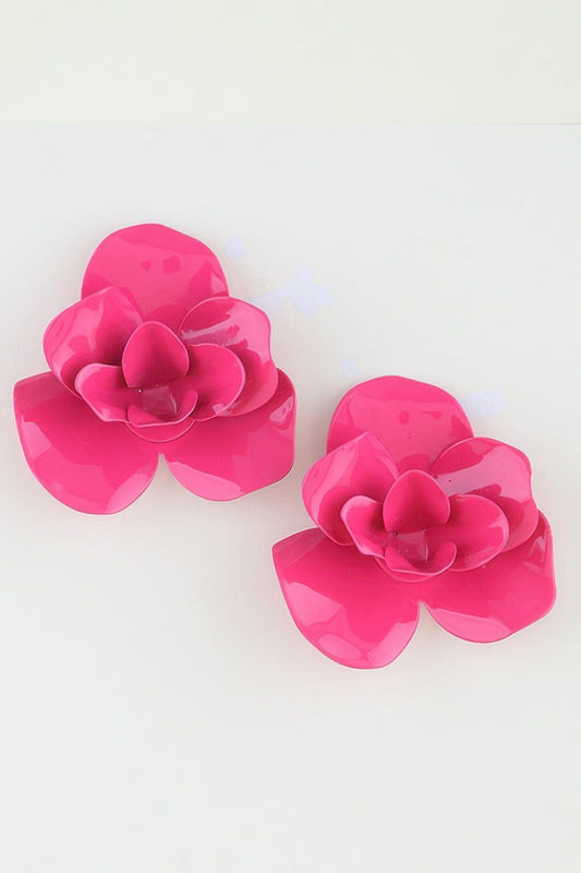 Polished Blooming Rose Stud Earrings Apparel & Accessories > Jewelry > Earrings jehouze Fuschia 