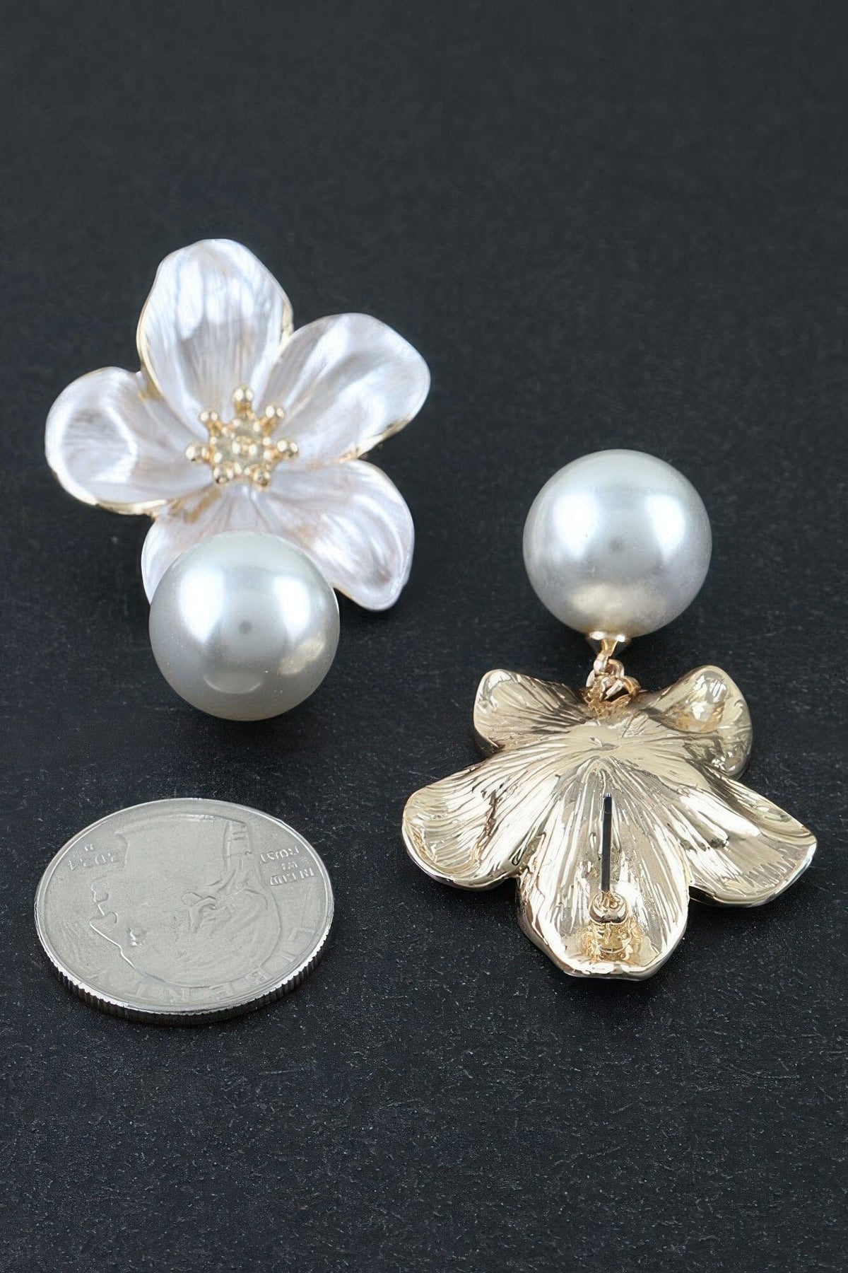 Polished Flower Pearl Drop Earrings Apparel & Accessories > Jewelry > Earrings jehouze 
