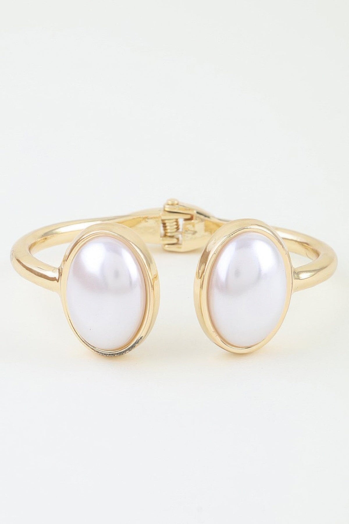 Polished Pearl Stone Open Cuff Bracelet Bracelets jehouze 