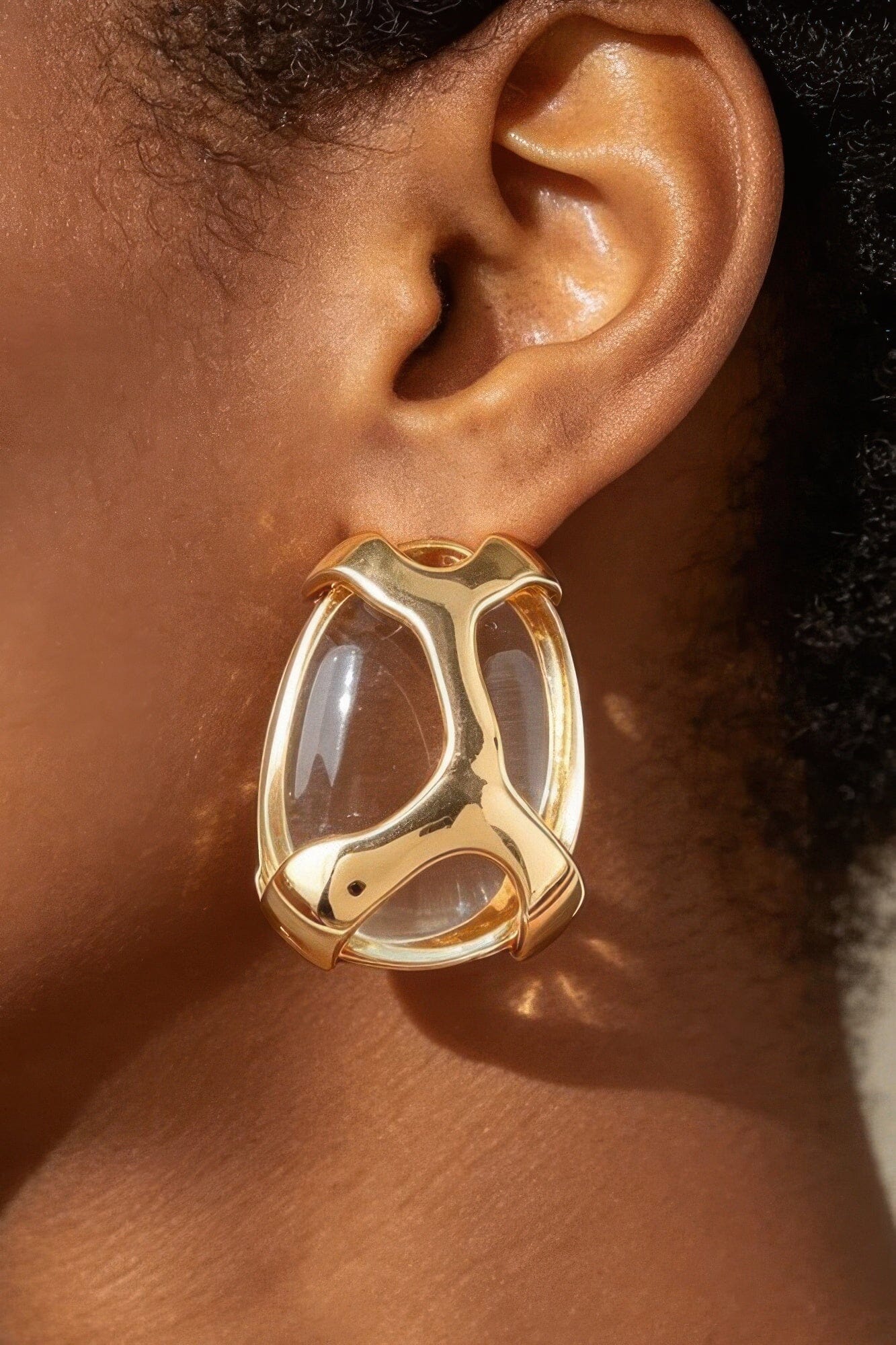 Polished Transparent Stone Earrings Apparel & Accessories > Jewelry > Earrings jehouze Gold Clear 