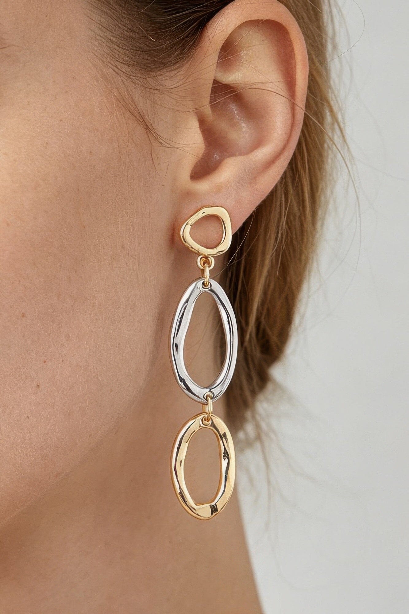 Polished Two Toned Loop Drop Earrings Apparel & Accessories > Jewelry > Earrings jehouze Gold Silver 