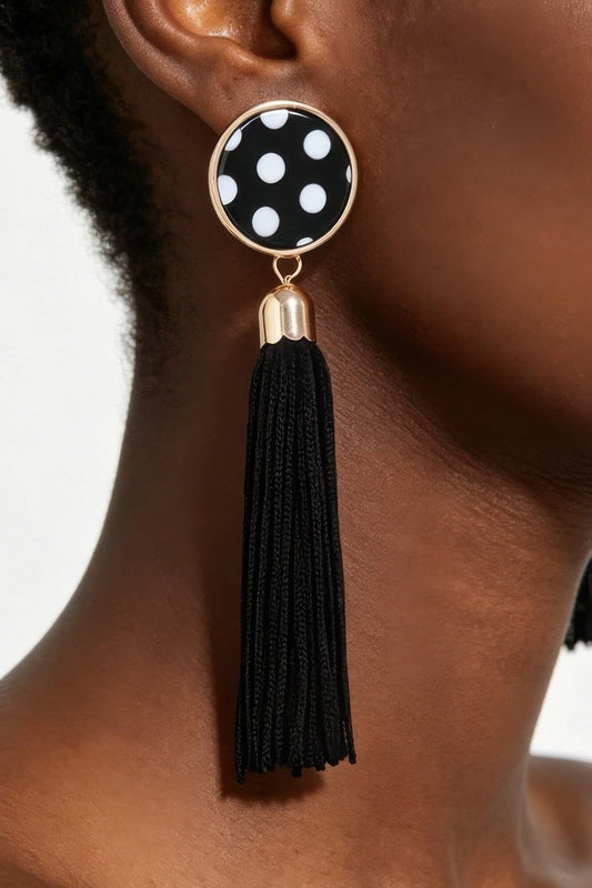 Polka Dot Tassel Drop Earrings Apparel & Accessories > Jewelry > Earrings jehouze Gold Black 