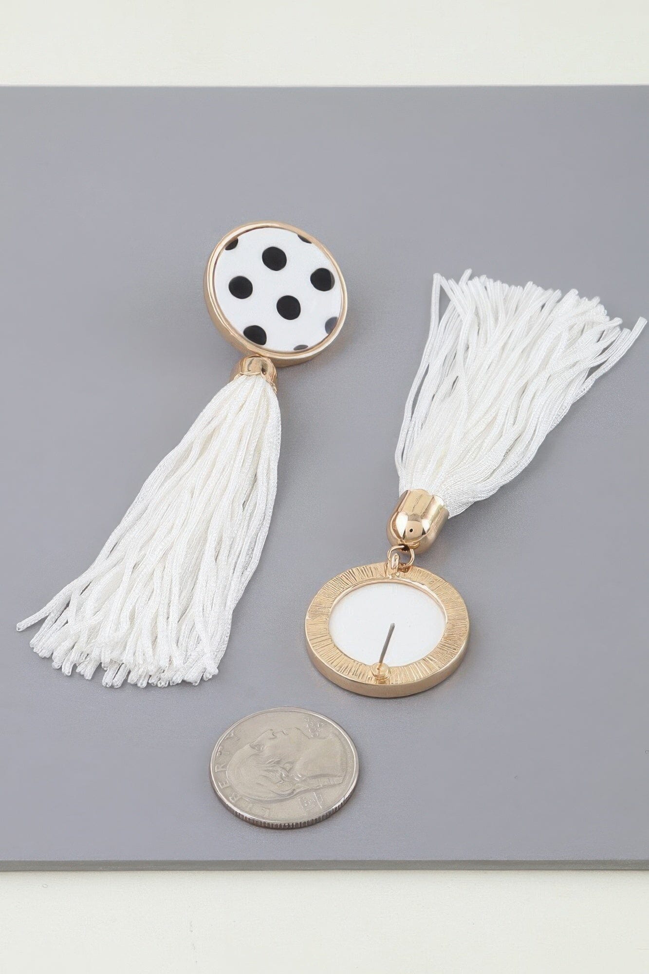 Polka Dot Tassel Drop Earrings Apparel & Accessories > Jewelry > Earrings jehouze Gold White 