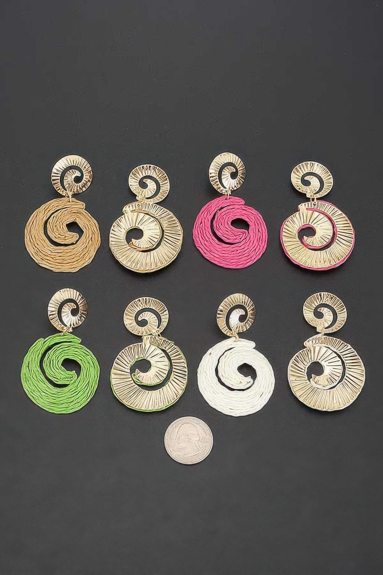 Raffia Spiral Drop Earrings Apparel & Accessories > Jewelry > Earrings jehouze Khaki 