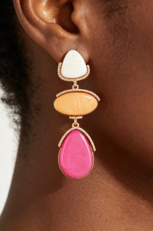 Retro Stone Triple Drop Earrings Apparel & Accessories > Jewelry > Earrings jehouze Gold Multicolor 