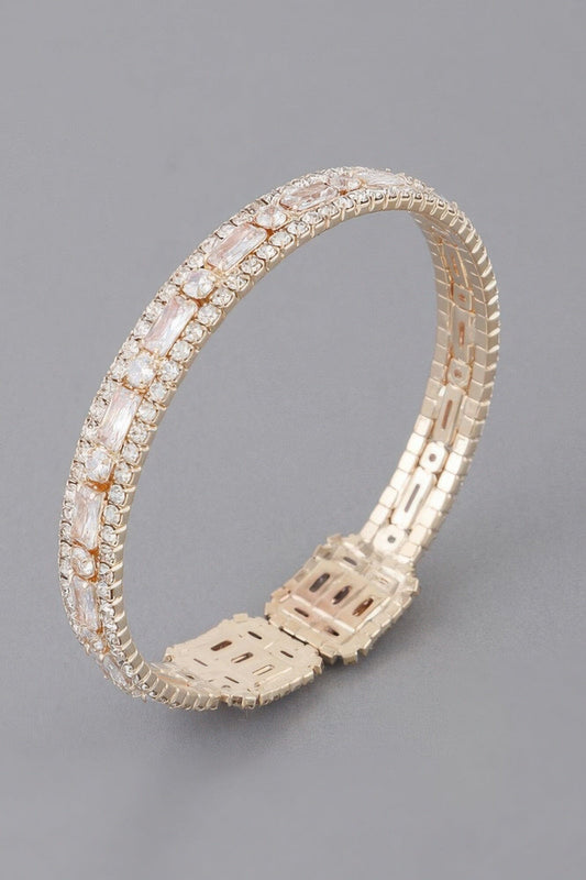 Rhinestone Cuff Bracelet Bracelets jehouze Gold Clear 