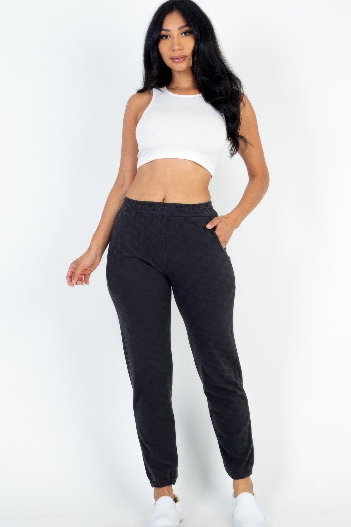 Ribbed Side Pocket Joggers Activewear jehouze Black S 