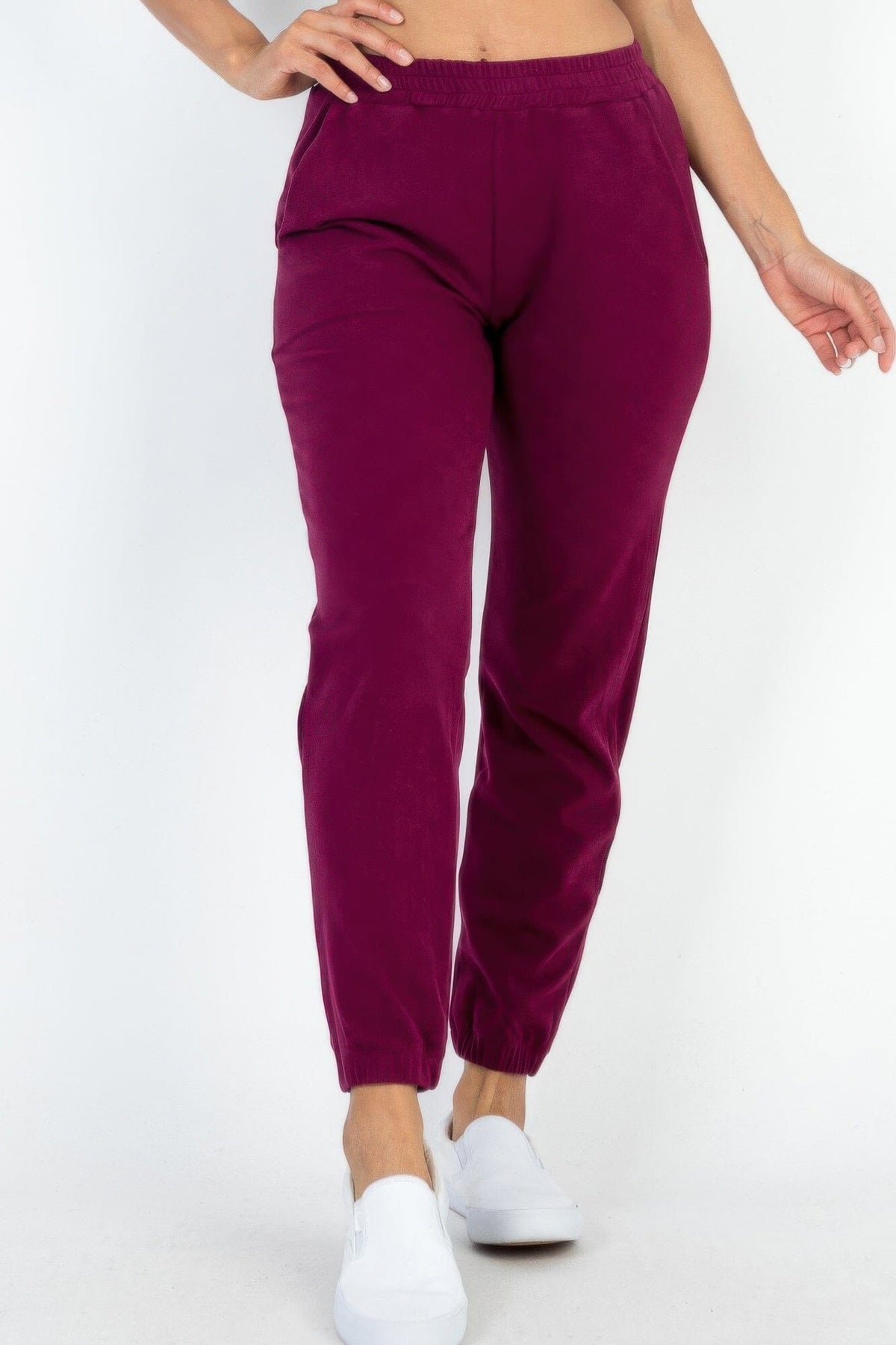 Ribbed Side Pocket Joggers Activewear jehouze Burgundy S 