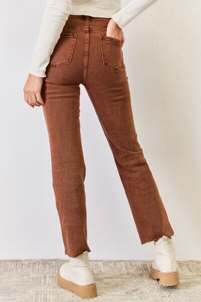 RISEN Espresso Brown High Rise Tummy Control Straight Jeans jeans jehouze 