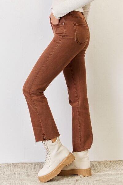 RISEN Espresso Brown High Rise Tummy Control Straight Jeans jeans jehouze 