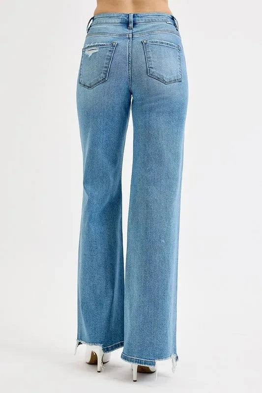 RISEN Full Size Distressed Wide Leg Jeans Plus Size jeans jehouze 