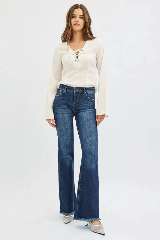 RISEN Full Size Tummy Control Mid Rise Flare Jeans Plus Size jehouze 