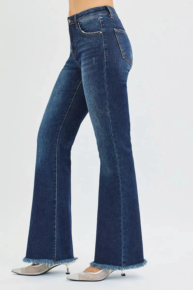 RISEN Full Size Tummy Control Mid Rise Flare Jeans Plus Size jehouze 