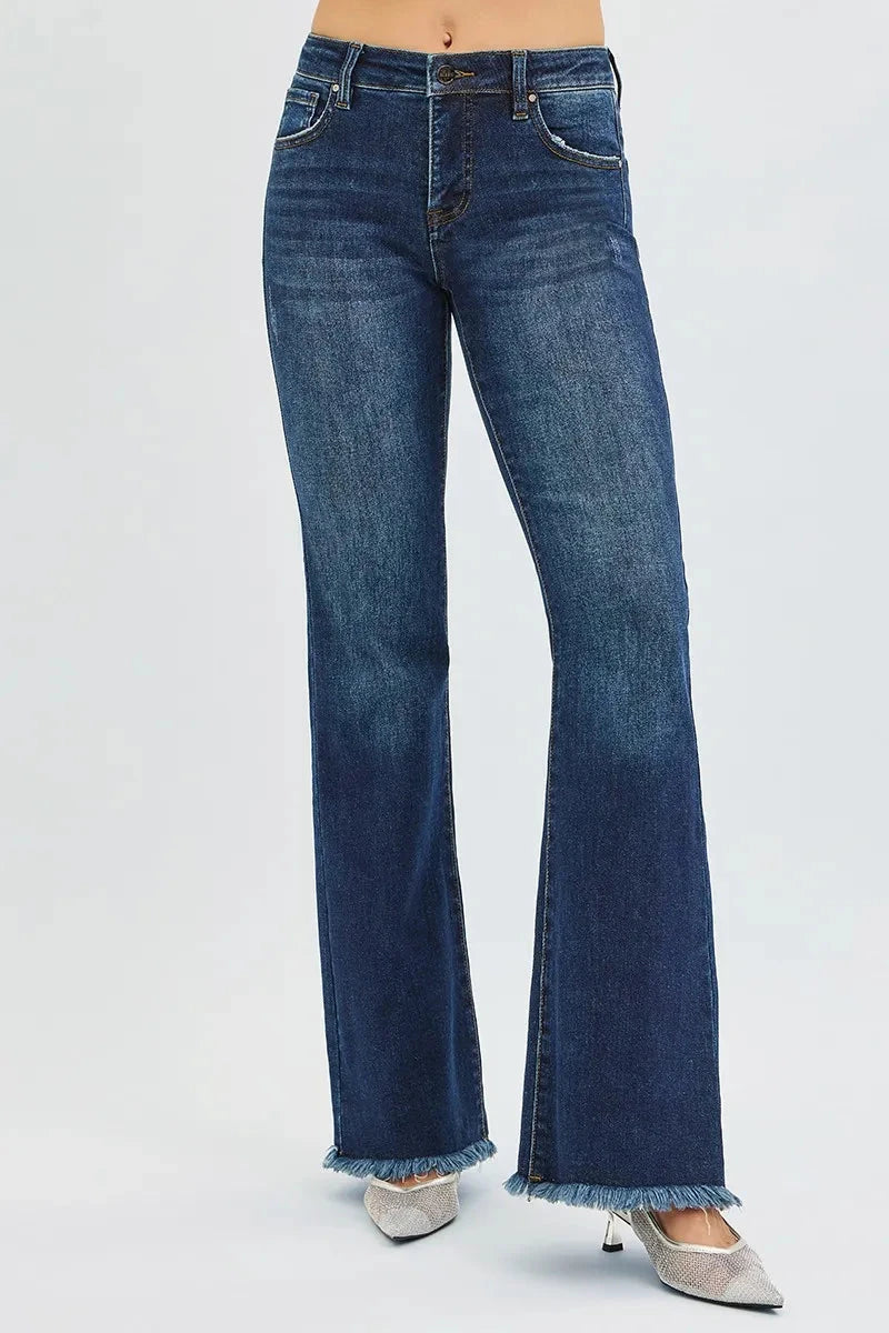 RISEN Full Size Tummy Control Mid Rise Flare Jeans Plus Size jehouze 