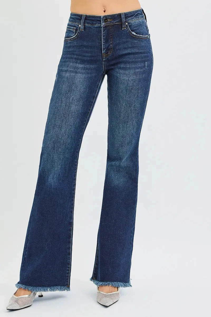 RISEN Full Size Tummy Control Mid Rise Flare Jeans Plus Size jehouze 