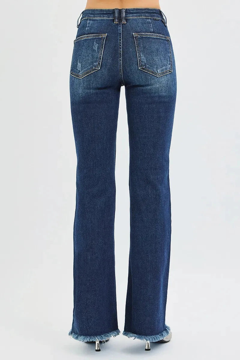 RISEN Full Size Tummy Control Mid Rise Flare Jeans Plus Size jehouze 