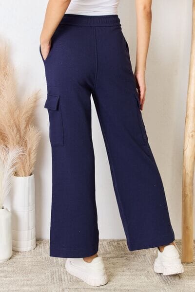 RISEN Navy blue Drawstring Relaxed Cargo Wide Leg Pants Pants jehouze 