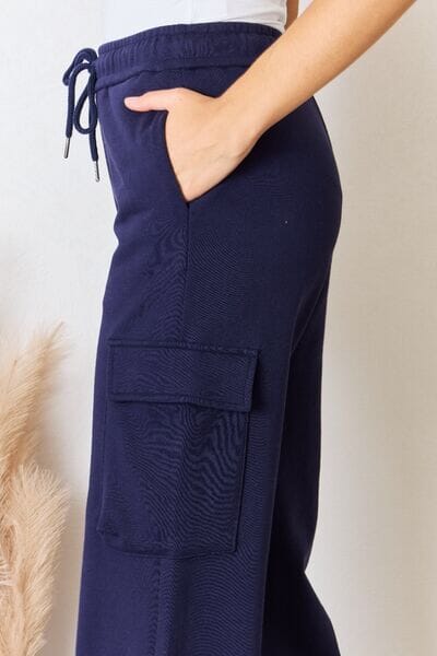 RISEN Navy blue Drawstring Relaxed Cargo Wide Leg Pants Pants jehouze 