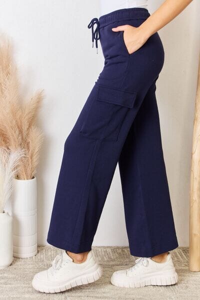 RISEN Navy blue Drawstring Relaxed Cargo Wide Leg Pants Pants jehouze 