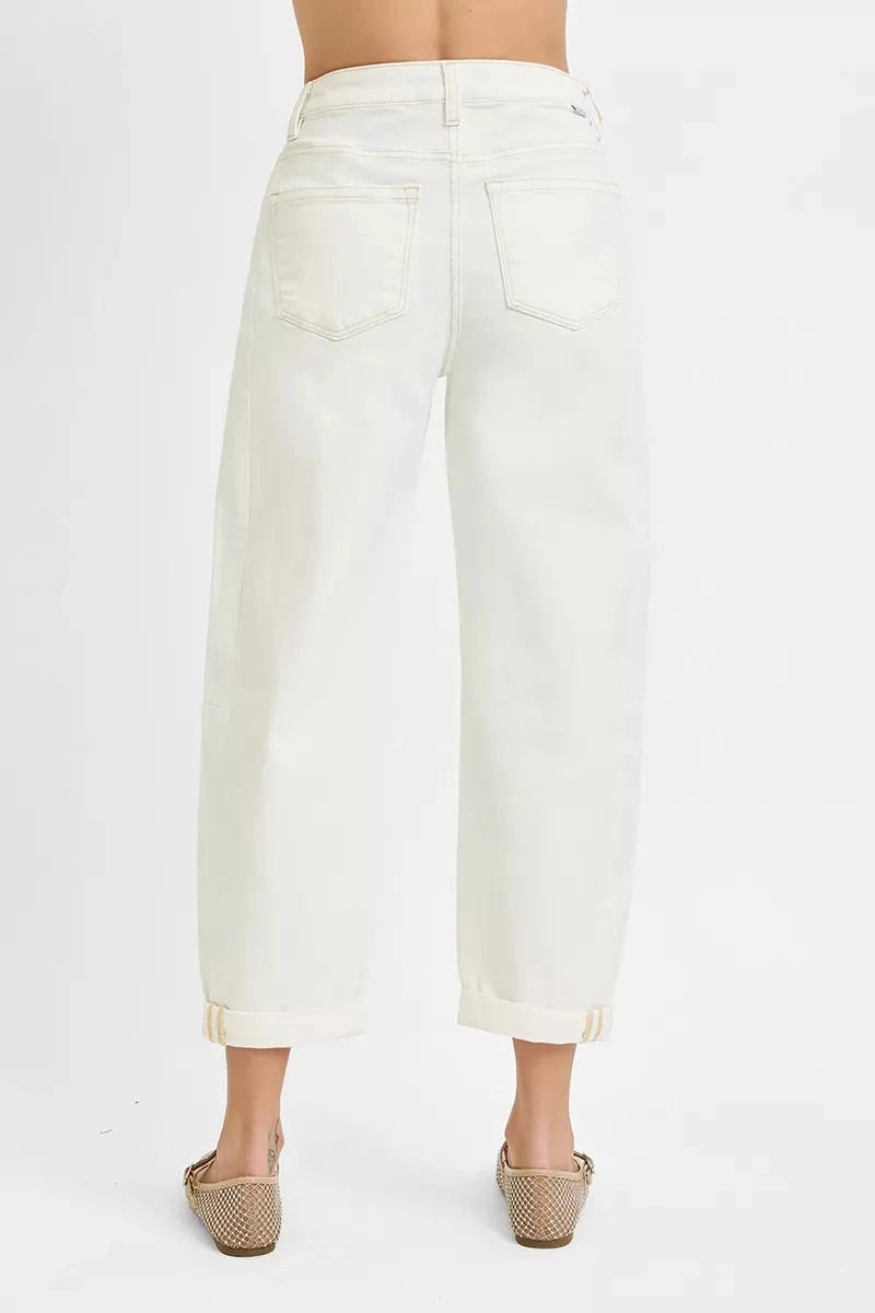 RISEN Plus Size High Rise Barrel Cropped Jeans Pants jehouze 