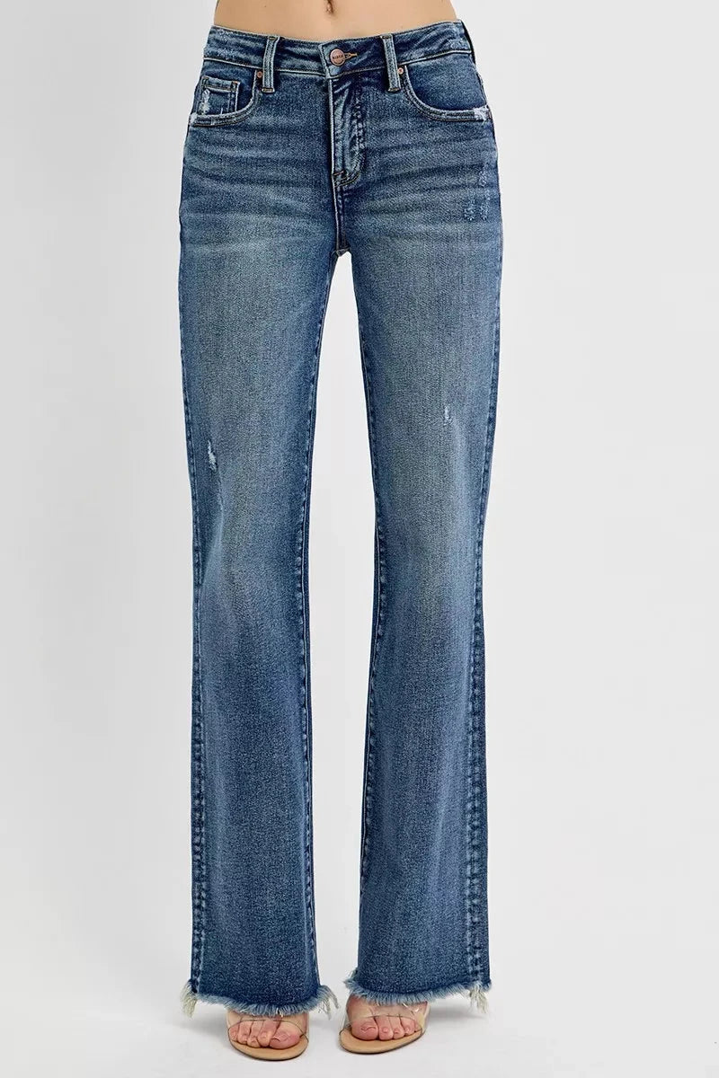 RISEN Plus Size Tummy Control High Rise Long Straight Jeans pant jehouze 