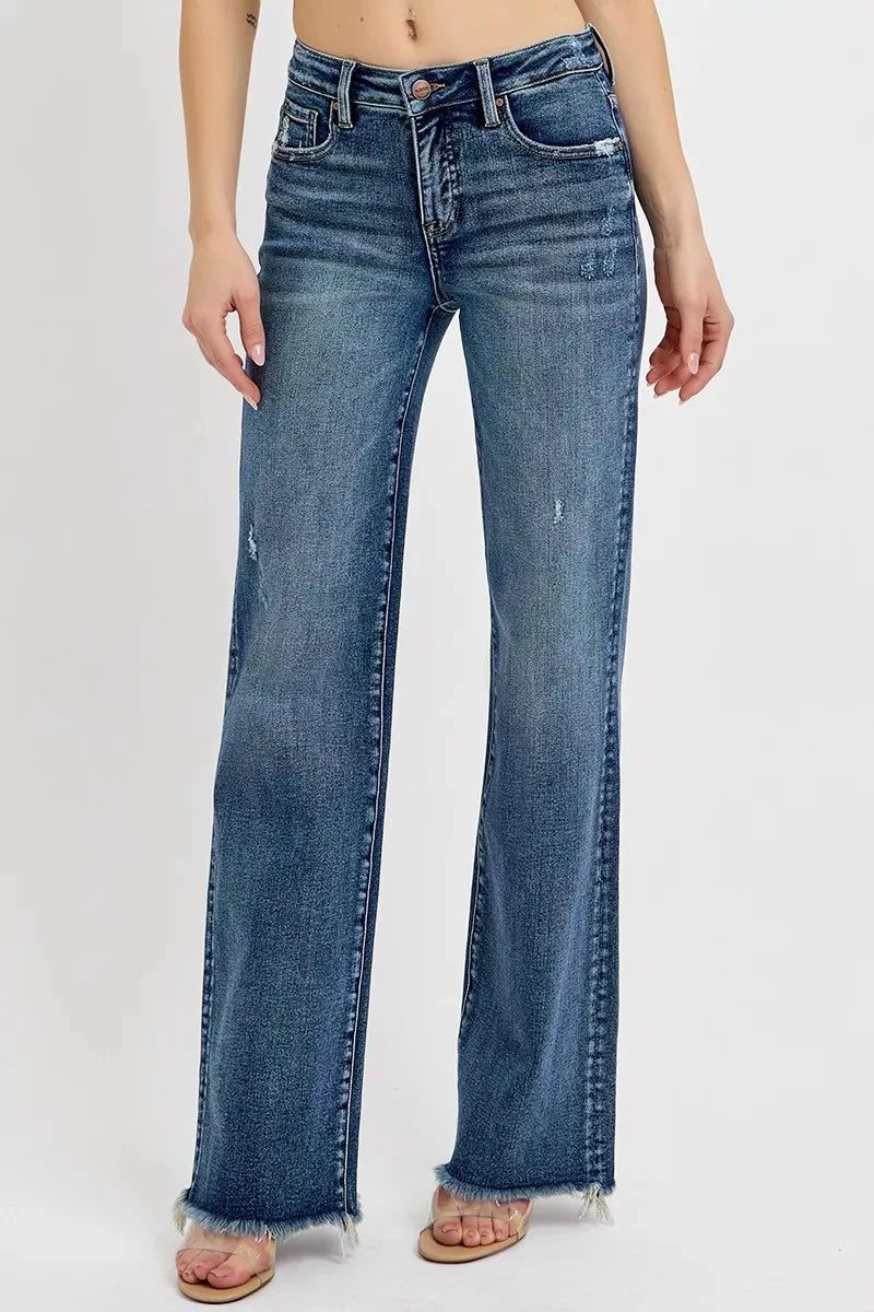 RISEN Plus Size Tummy Control High Rise Long Straight Jeans pant jehouze 