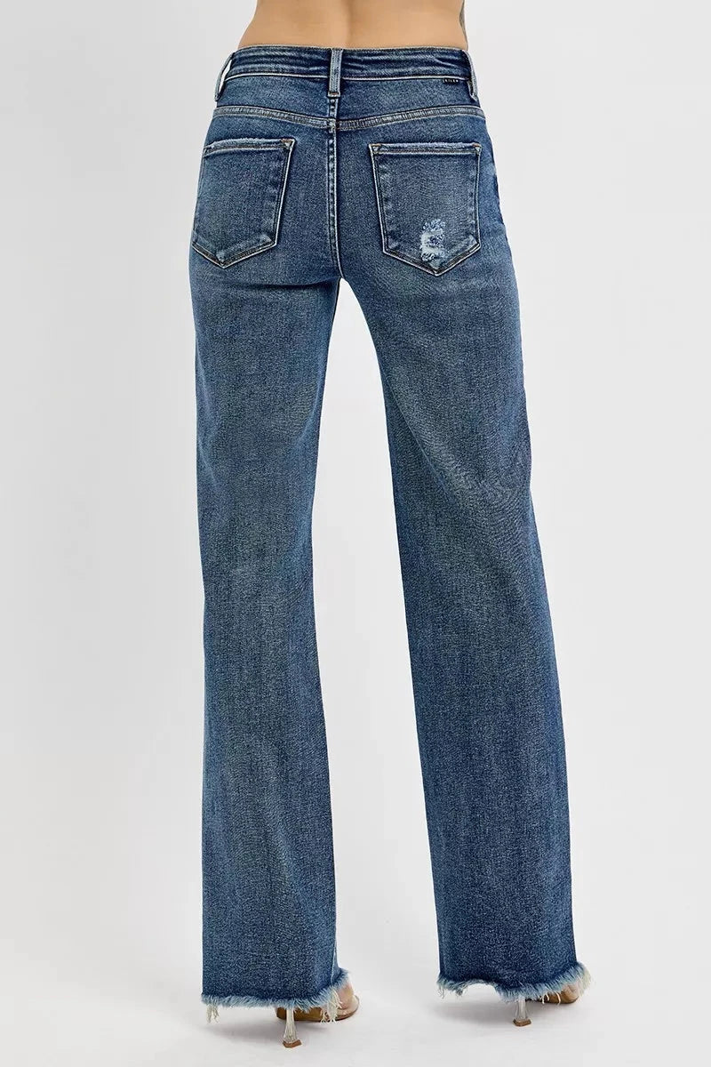 RISEN Plus Size Tummy Control High Rise Long Straight Jeans pant jehouze 