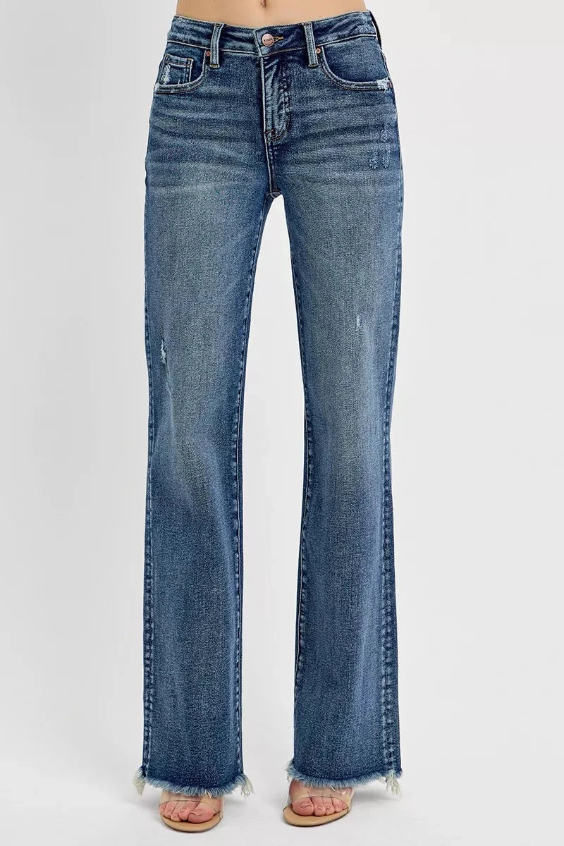 RISEN Plus Size Tummy Control High Rise Long Straight Jeans pant jehouze 