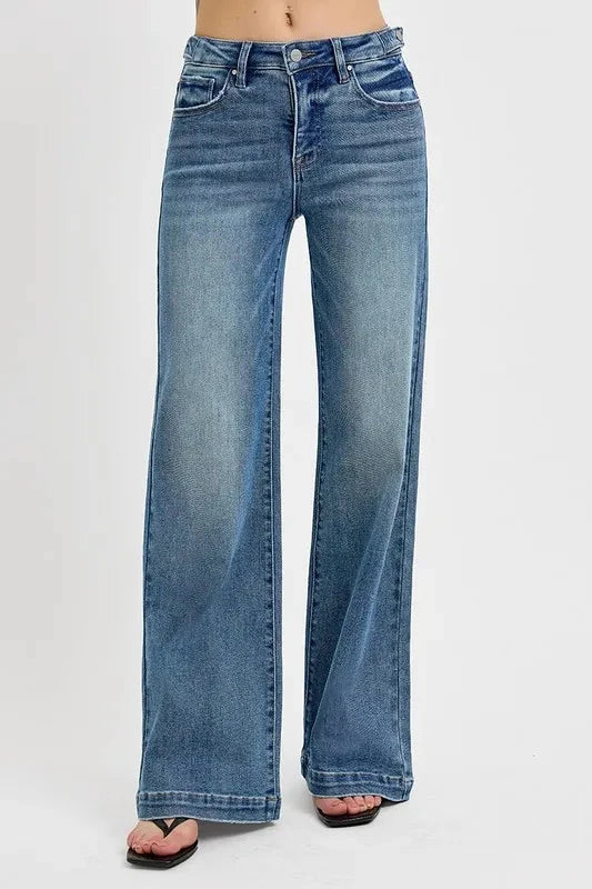 RISEN Plus Size Tummy Control High Rise Wide Adjustable Waist Band Jeans Pants jehouze 