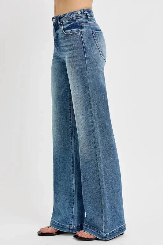 RISEN Plus Size Tummy Control High Rise Wide Adjustable Waist Band Jeans Pants jehouze 