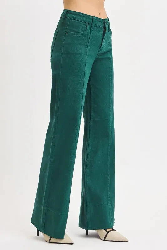 RISEN Plus Size Tummy Control Mid Rise Wide Leg Jeans Pants jehouze 