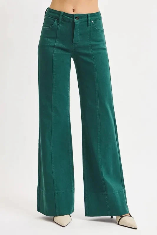 RISEN Plus Size Tummy Control Mid Rise Wide Leg Jeans Pants jehouze 