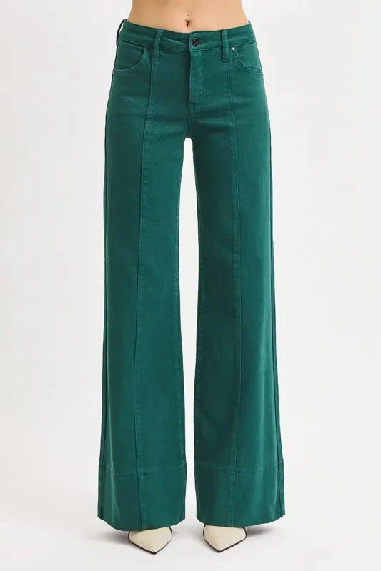 RISEN Plus Size Tummy Control Mid Rise Wide Leg Jeans Pants jehouze 