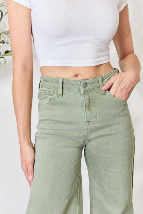 RISEN Sage Green Raw Hem Wide-Leg Jeans jeans jehouze 