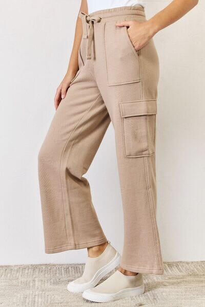 RISEN Sand High Waist Cargo Wide Leg Pants Pants jehouze 