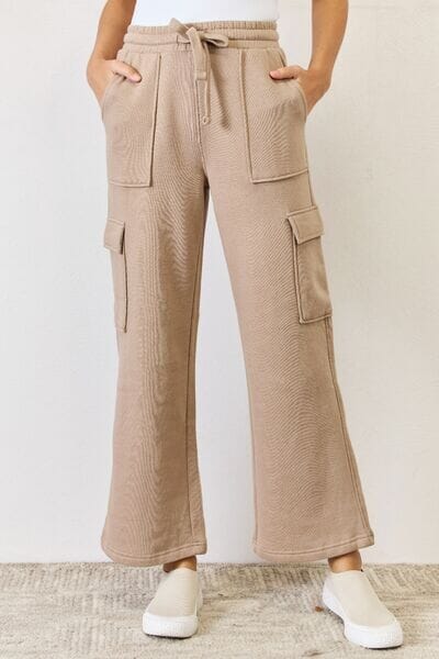 RISEN Sand High Waist Cargo Wide Leg Pants Pants jehouze Sand S 