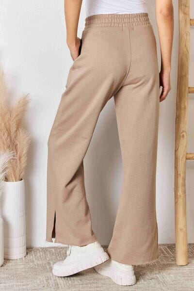 RISEN Sand Wide Waistband Slit Wide Leg Pants Pants jehouze 