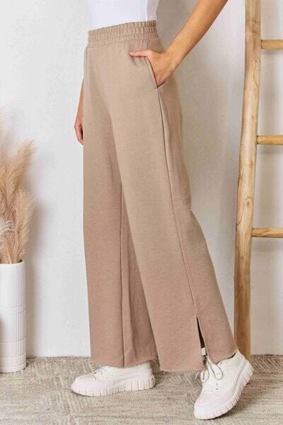 RISEN Sand Wide Waistband Slit Wide Leg Pants Pants jehouze 