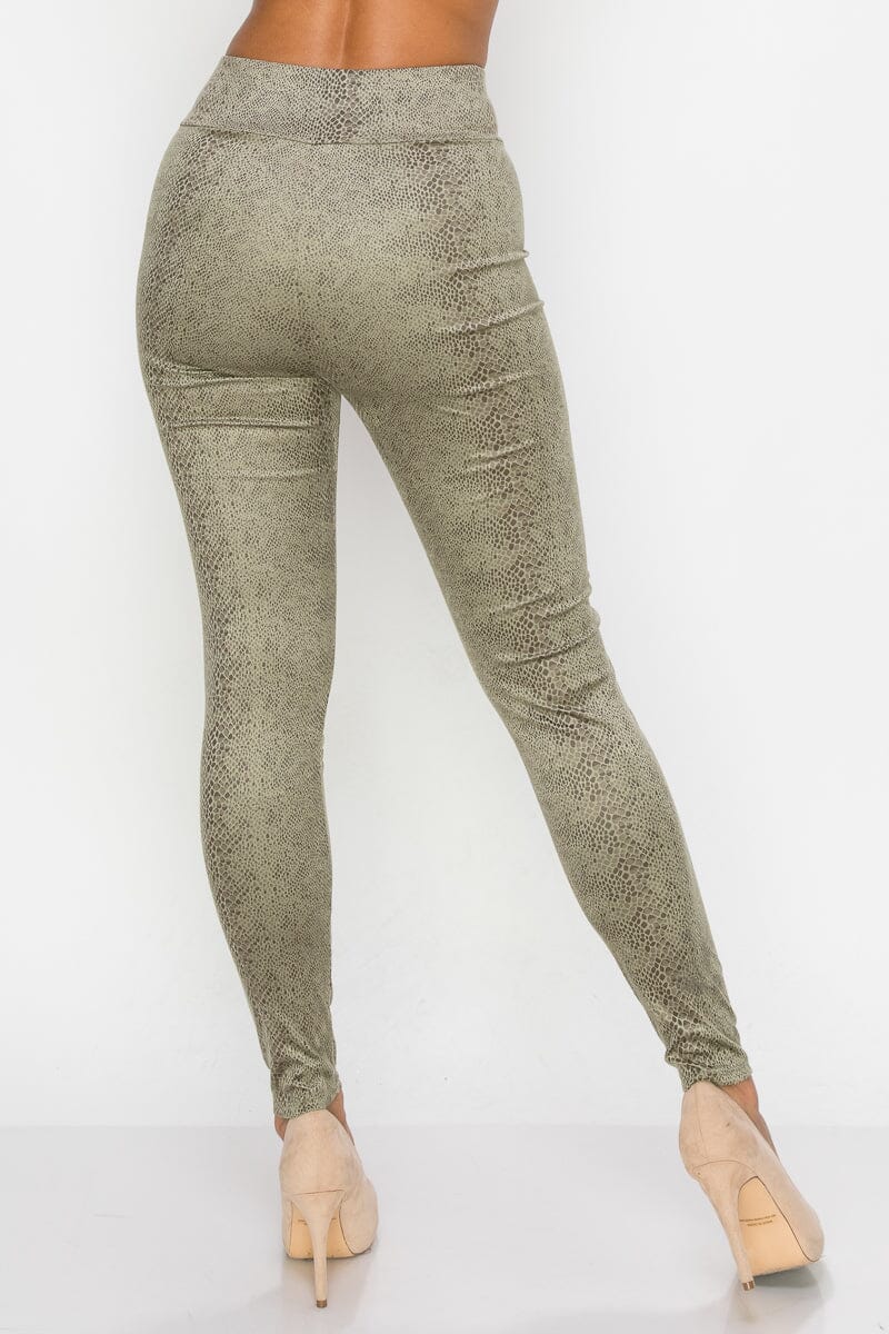 Sage Green Embossed Snake Print Top And Leggings Set Outfit Sets jehouze 