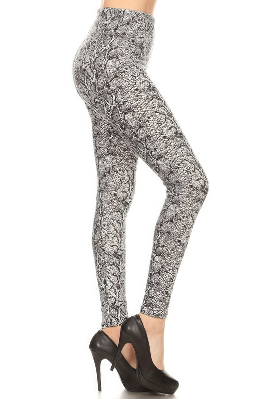 Snakeskin Print In A Fitted Style With An Elastic Waistband Full Length High Waisted Leggings Pants jehouze Multi 