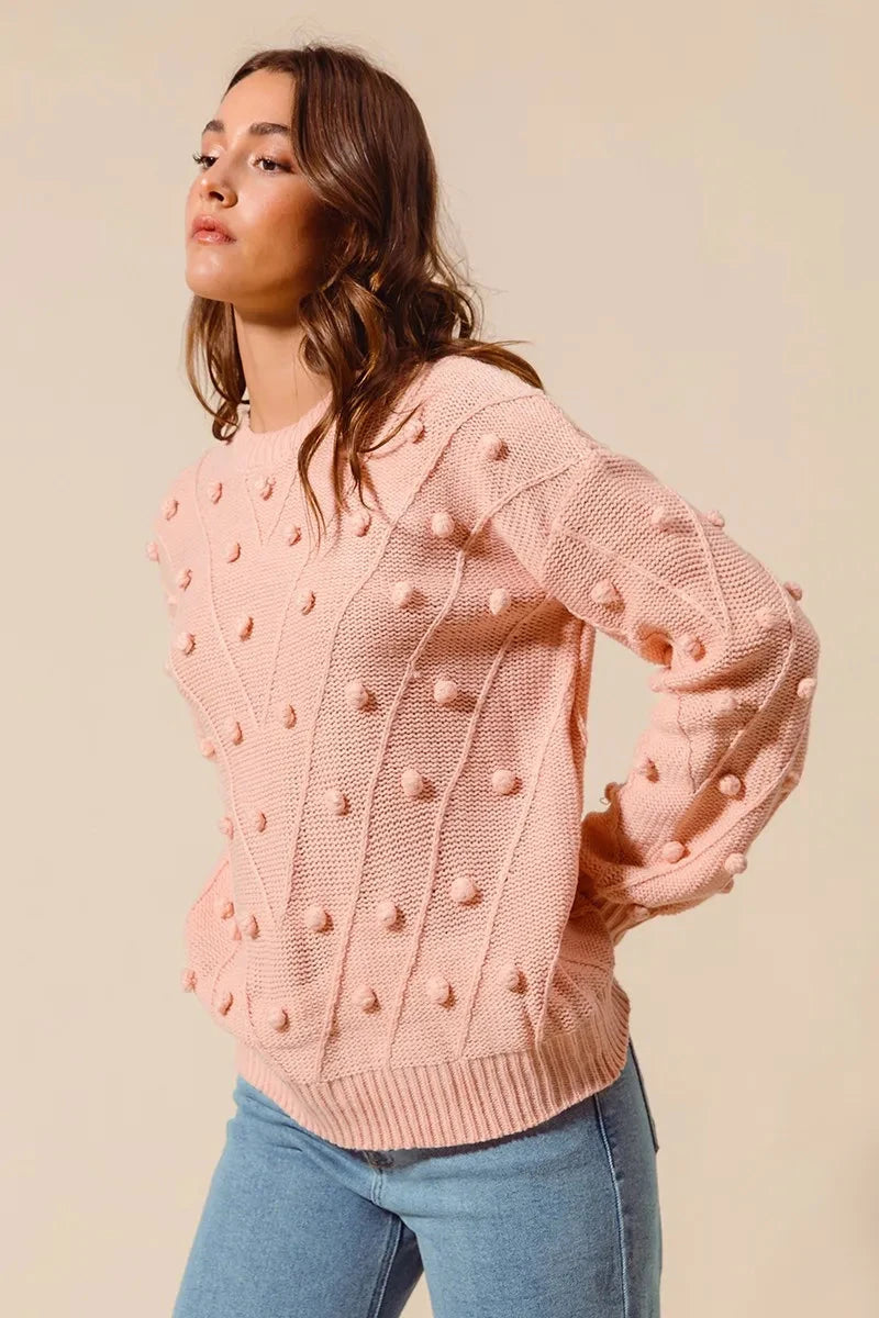 SO ME Pom Pom Textured Knit Sweater Top Shirts & Tops jehouze 