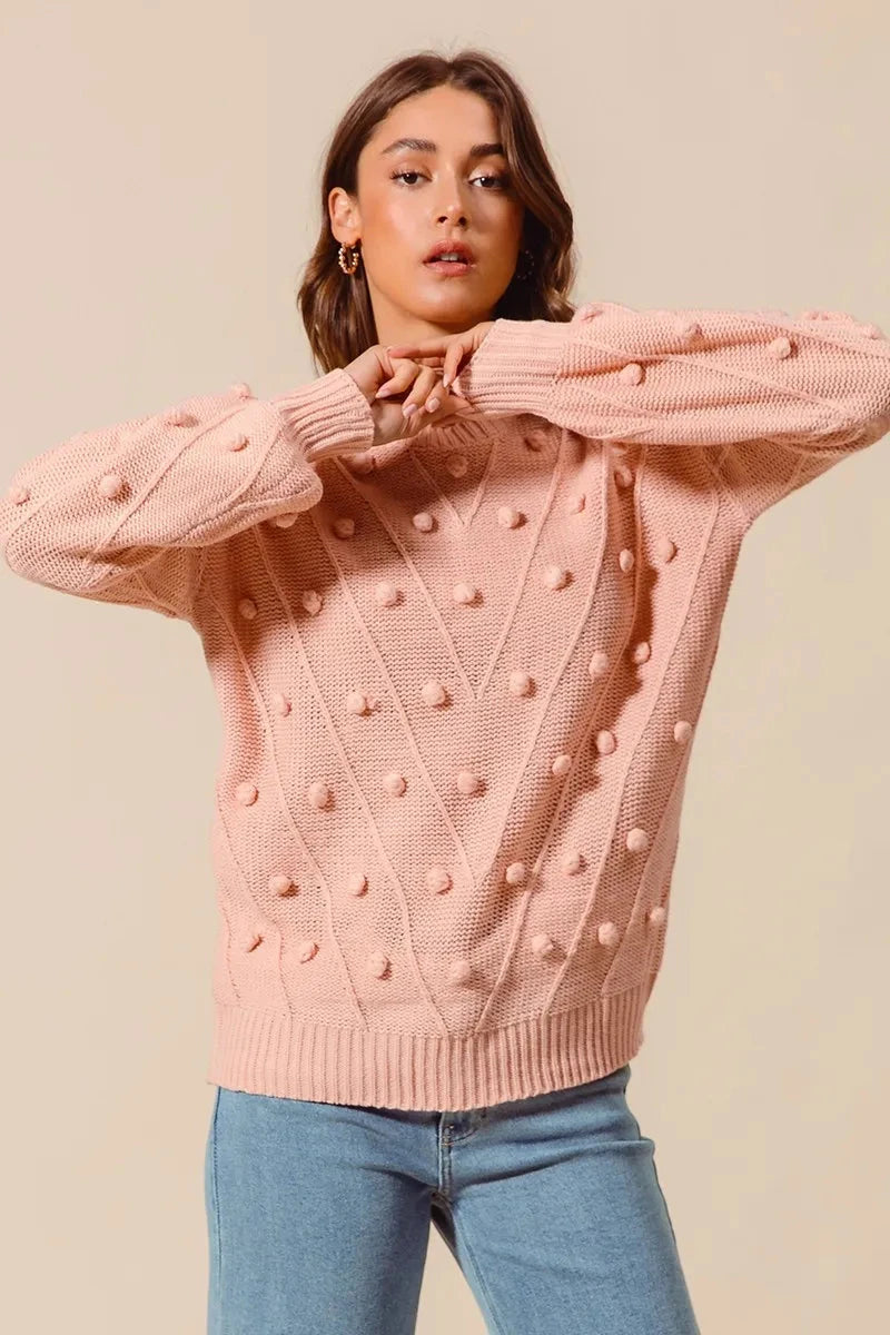 SO ME Pom Pom Textured Knit Sweater Top Shirts & Tops jehouze 