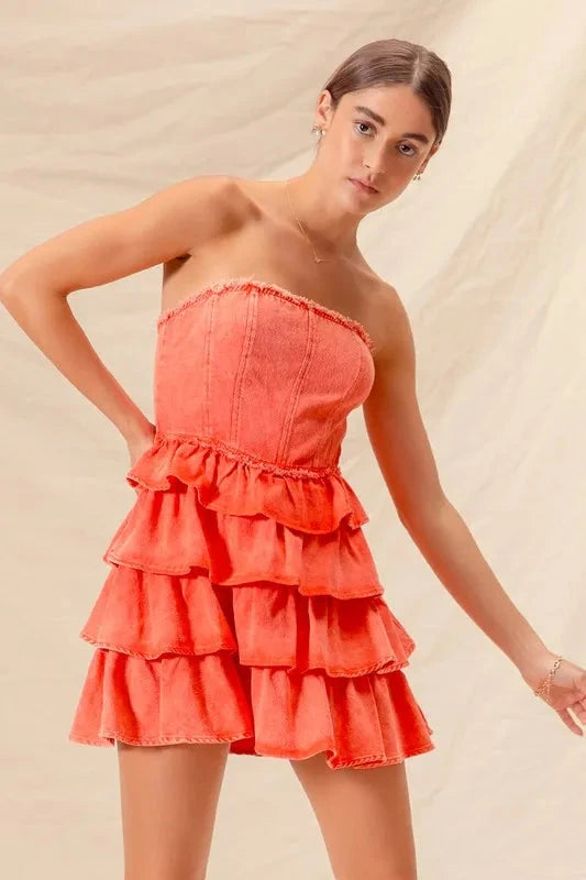 SO ME Strapless Ruffle Layered Game Day Cheer Up Dress Dresses jehouze 