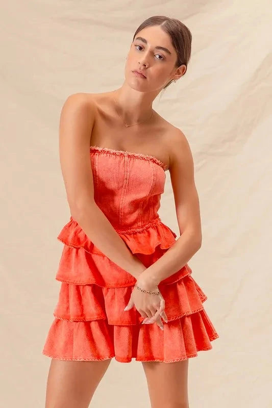 SO ME Strapless Ruffle Layered Game Day Cheer Up Dress Dresses jehouze 